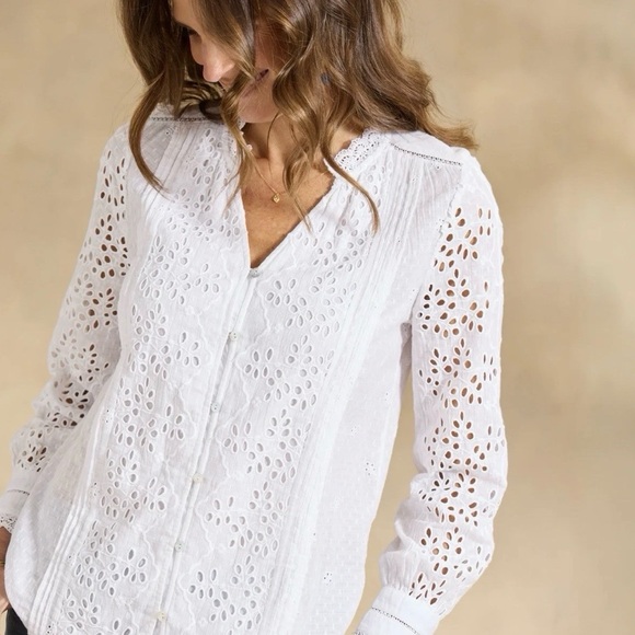 Sundance Valeria Eyelet Pink Shirt Size M - Picture 2 of 12